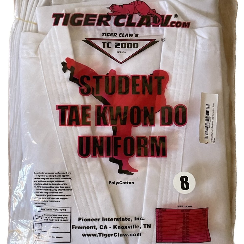 Tiger Claw Student Taekwondo Uniform TC 2000 w/ Belt Size 8 NWT